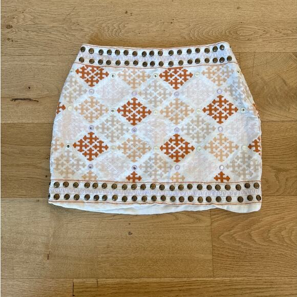 Majorelle - Liza Embroidered Mini Skirt in Cream Pink and Orange - Picture 1 of 5